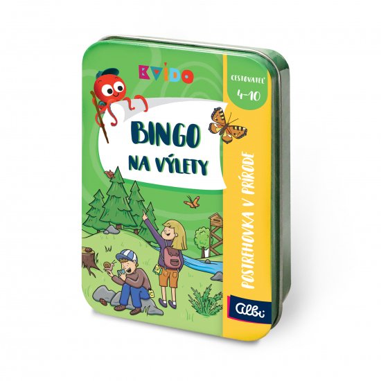 Kvído Bingo na výlety v praktickej plechovej krabičke.