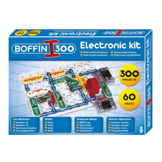 Elektronická stavebnica Boffin 300 obsahuje 60 súčiastok.