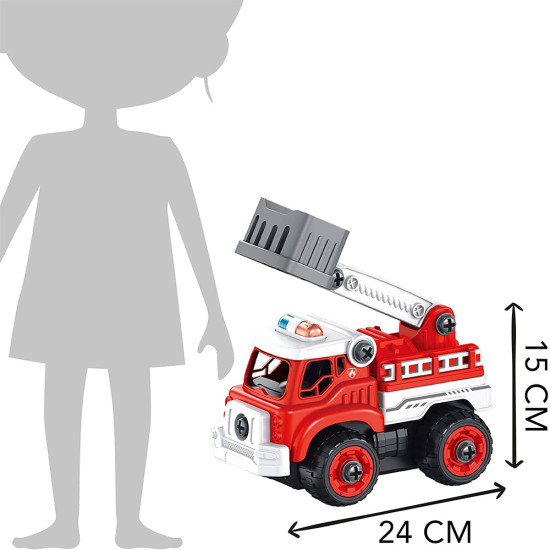 Stavebnica hasičského auta na diaľkové ovládanie, ktoré si dieťa zostaví samo.