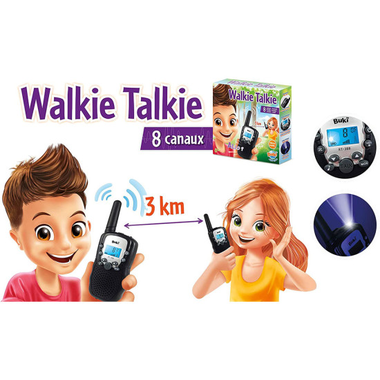 Detské vysielačky Buki Walkie Talkie sú kvalitné hračky s vlastnosťami reálnych vysielačiek pre dospelých. 
