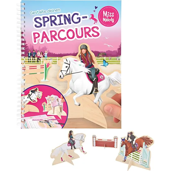 Kreatívny zošit Miss Melody Spring Parcour s parkúrovou dráhou a koňmi