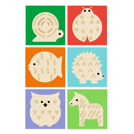 Obrázkové kocky zvieratiek. 4 drevené kocky a 6 puzzle. 