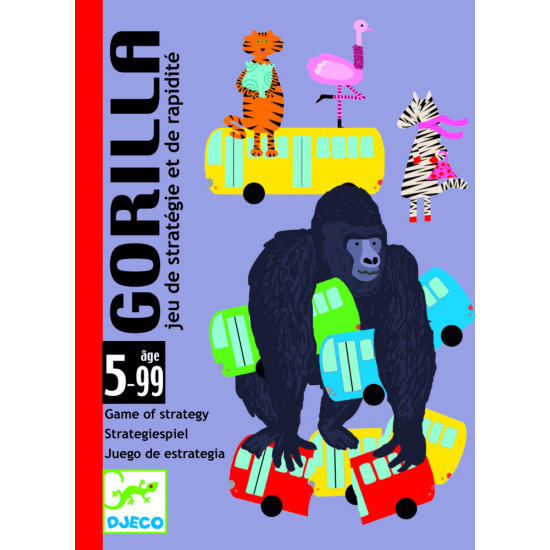 Hra Gorila, pri ktorej sa hráči zbavujú kariet tak, že k sebe správne priraďujú zvieratá alebo farby autobusov a zároveň sa pritom musia vyhnúť gorile.