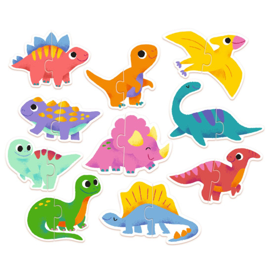 Dieťa sa naučí poskladať veselé farebné dinosauríky.