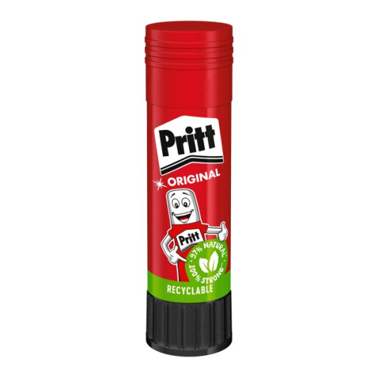 Pritt lepiaca tyčinka vyrobená z 97 % prírodných surovín, s dlhou trvanlivosťou a silnou priľnavosťou, vhodná na papier, kartón, textil a fotografie.