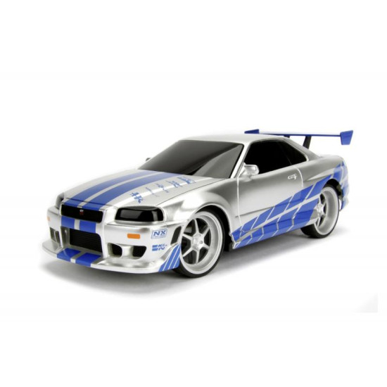 RC Nissan Skyline GTR na diaľkové ovládanie v strieborno-modrom vyhotovení