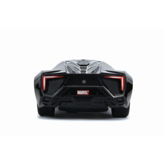 RC auto Marvel Black Panther Lykan HyperSport v čiernej farbe, na diaľkové ovládanie, mierka 1:16