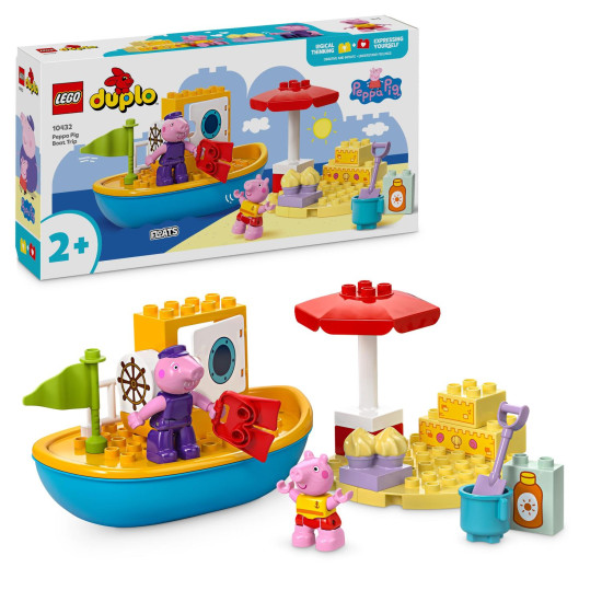 Peppa Pig a jej loďka LEGO® DUPLO® pri pláži s pieskovým hradom