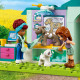 Dve minibábiky LEGO Friends, Autumn a veterinárka Gabriela, sa starajú o zvieratká na veterinárnej klinike. Sú obklopené figúrkami kozliatka, mačky a psa a používajú stôl, váhy, počítač a lampu na vyšetrenie. 