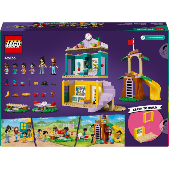 LEGO Friends Škôlka v mestečku Heartlake s minibábikami, hernými prvkami a doplnkami pre starostlivosť o najmenších obyvateľov škôlky. Dve minibábiky sa hrajú s deťmi v hernej miestnosti plnej hračiek, s preliezačkou a detskými potrebami.