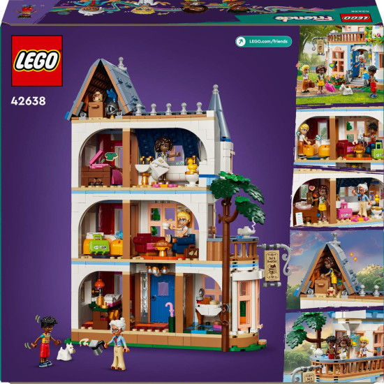 LEGO Friends Štýlový hotel na zámku s francúzskym dizajnom, luxusným apartmánom s vaňou na nožičkách, zimnou záhradou, recepciou a tajomným podkrovím plným historických artefaktov.