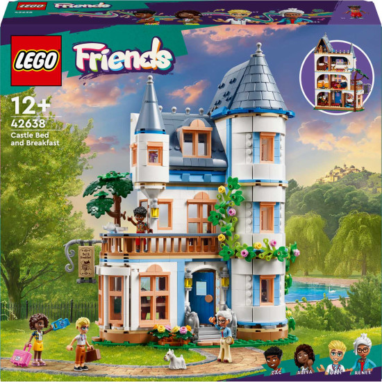 LEGO Friends Štýlový hotel na zámku s francúzskym dizajnom, luxusným apartmánom s vaňou na nožičkách, zimnou záhradou, recepciou a tajomným podkrovím plným historických artefaktov.