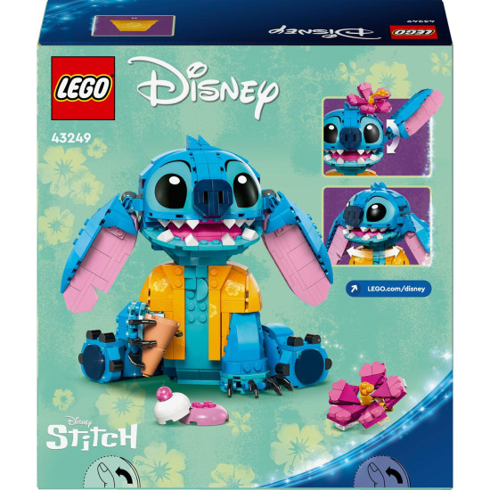 LEGO® Disney Stitch na hranie a vystavenie s pohyblivými ušami, otáčajúcou sa hlavou, zostaviteľným zmrzlinovým kornútkom a kvetinou. Ideálny darček pre fanúšikov rozprávky Lilo a Stitch.