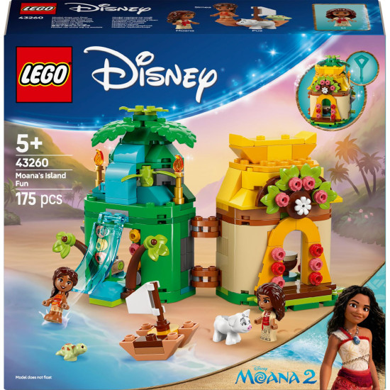 LEGO® Disney Vaiana – Stavebnica ostrova s loďkou, postavičkami Vaiany, Simey a Puy pre dobrodružné hranie.