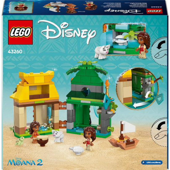 LEGO® Disney Vaiana – Stavebnica ostrova s loďkou, postavičkami Vaiany, Simey a Puy pre dobrodružné hranie.