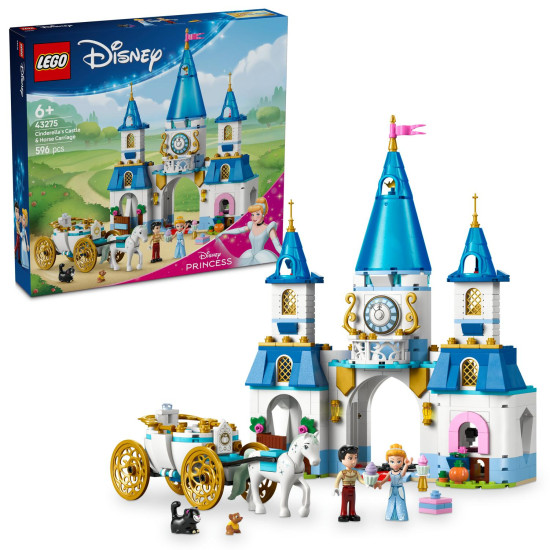 LEGO® Disney Popoluškin zámok a kočiar – kúzelná stavebnica s postavičkami a zvieratkami pre kreatívne hranie detí.