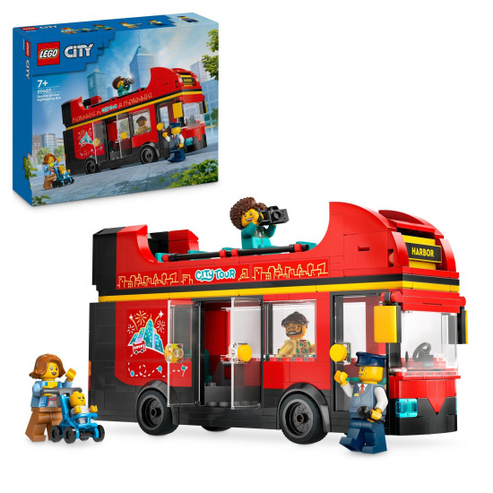 Parádny dvojposchodový vyhliadkový autobus LEGO® s pohodlnými sedadlami na oboch poschodiach, prepracovanými detailmi a rôznymi doplnkami na hranie, ako sú mikrofón, telefón a fotoaparát.