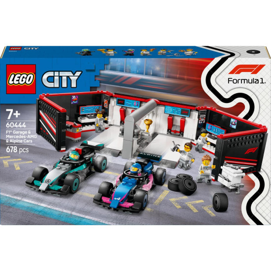 LEGO CITY Garáž F1® s pretekárskymi autami Mercedes-AMG a Alpine pripravenými na štart.