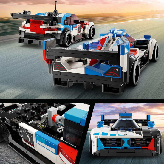 Toto dvojbalenie LEGO Speed Champions obsahuje autentické modely BMW M4 GT3 a M Hybrid V8, ktoré si zamilujú chlapci, dievčatá aj dospelí zberatelia.