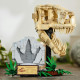 LEGO® Jurassic World stavebnica s lebkou T-Rexa a fosíliami pre deti, ktorá obsahuje stojan s informačnou ceduľkou, otváraciu čeľusť a skrytý „jantárový“ dielik.