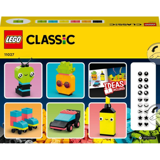 LEGO Classic Neónová kreatívna zábava predstavuje tvorivé hry s neónovými farbami.
