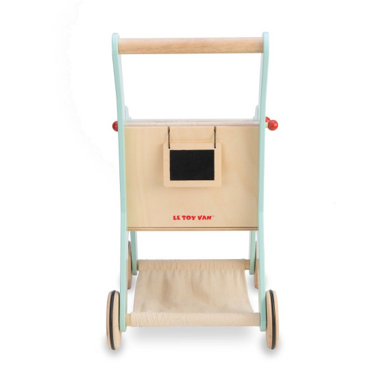 Štýlový drevený nákupný vozík deti odprevadí pri dobrodružstve na nákupoch. 