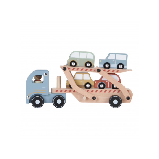 Drevené nákladné auto so štyrmi autíčkami je tou pravou hračkou pre všetkých malých vodičov. 