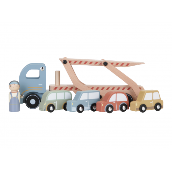 Drevené nákladné auto so štyrmi autíčkami je tou pravou hračkou pre všetkých malých vodičov. 