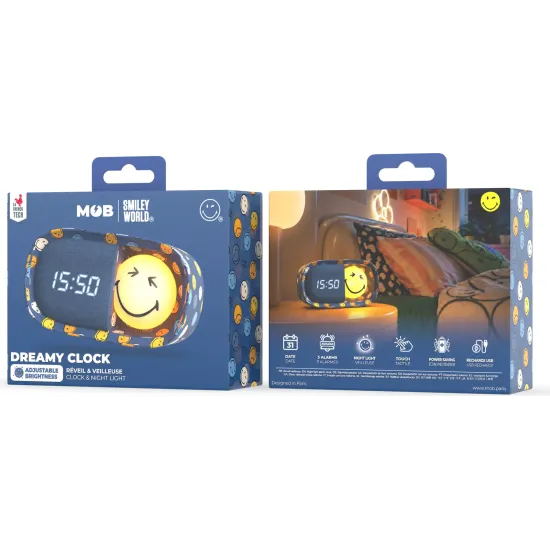 Detský budík a nočné svetlo MOB Dreamy Clock Smiley modrá Detský budík a nočné svetlo MOB Dreamy Clock Smiley modrá