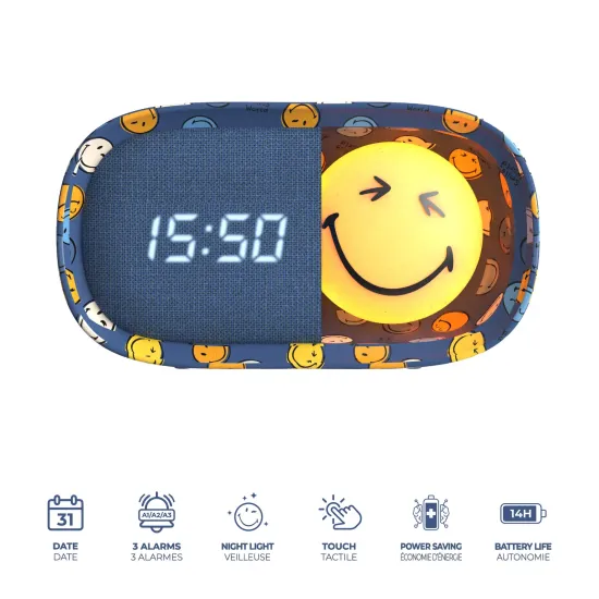 Detský budík a nočné svetlo MOB Dreamy Clock Smiley modrá Detský budík a nočné svetlo MOB Dreamy Clock Smiley modrá
