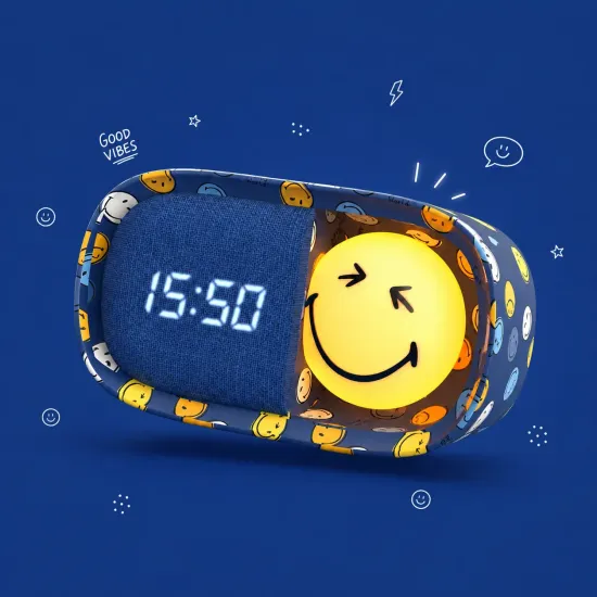 Detský budík a nočné svetlo MOB Dreamy Clock Smiley modrá Detský budík a nočné svetlo MOB Dreamy Clock Smiley modrá