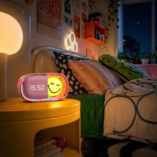 Detský budík a nočné svetlo MOB Dreamy Clock Smiley ružová