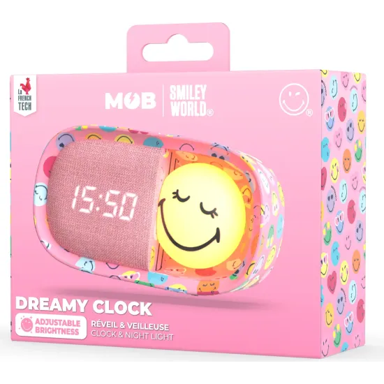 Detský budík a nočné svetlo MOB Dreamy Clock Smiley ružová