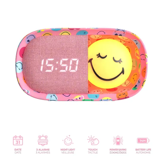 Detský budík a nočné svetlo MOB Dreamy Clock Smiley ružová