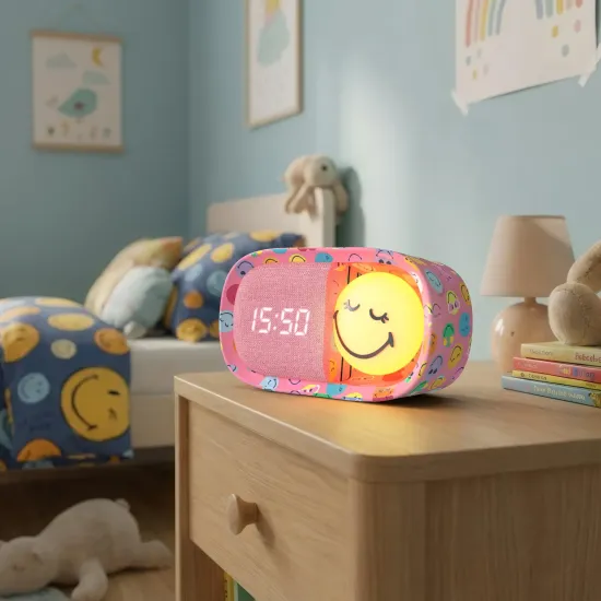 Detský budík a nočné svetlo MOB Dreamy Clock Smiley ružová
