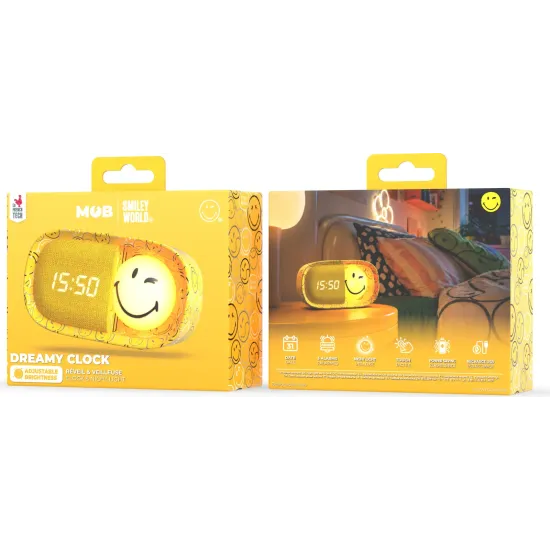 Detský budík a nočné svetlo MOB Dreamy Clock Smiley žltá