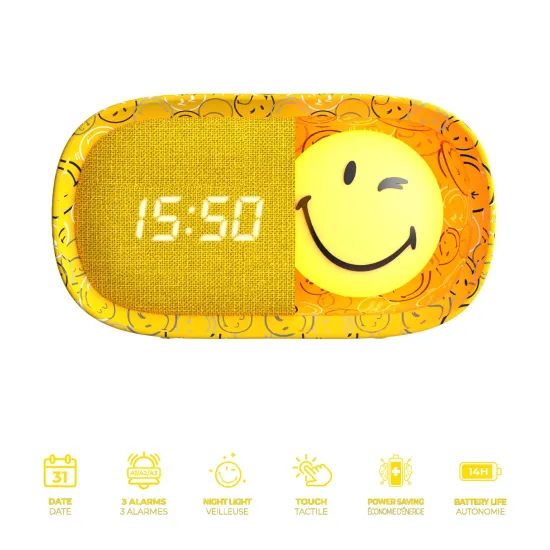 Detský budík a nočné svetlo MOB Dreamy Clock Smiley žltá