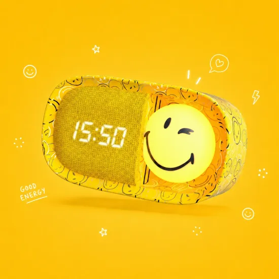 Detský budík a nočné svetlo MOB Dreamy Clock Smiley žltá