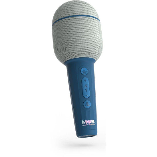 Modrý bezdrôtový mikrofón pre malé spevácke talenty.