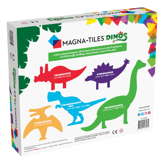 Ideálny darček pre malých paleontológov. Súprava piatich figúrok dinosaurov pre rozšírenie vašej obľúbenej magnetickej stavebnice Magna Tiles.