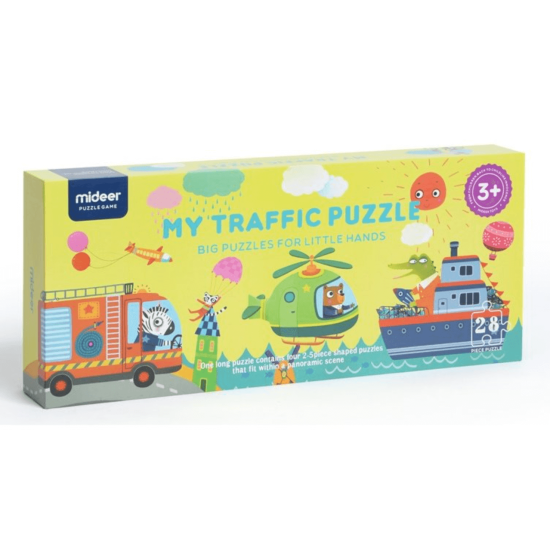 Detské drevené puzzle pre milovníkov dopravných prostriedkov. 