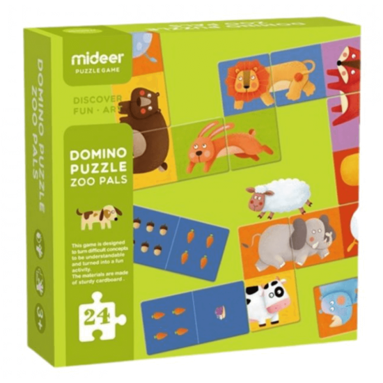 Krásne ilustrované dvojité domino s obrázkami zvierat zo zoo. 
