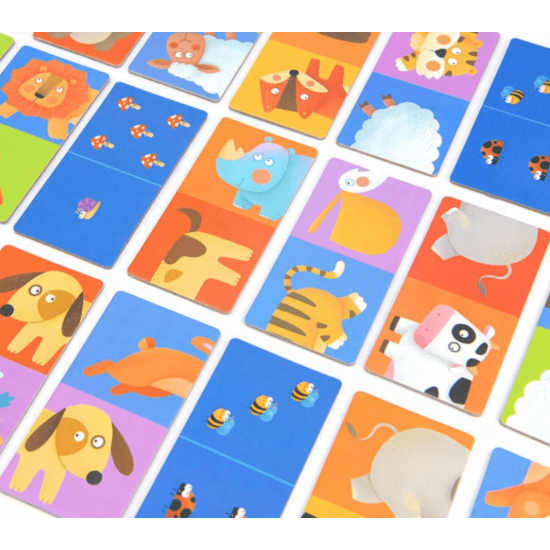 Krásne ilustrované dvojité domino s obrázkami zvierat zo zoo. 