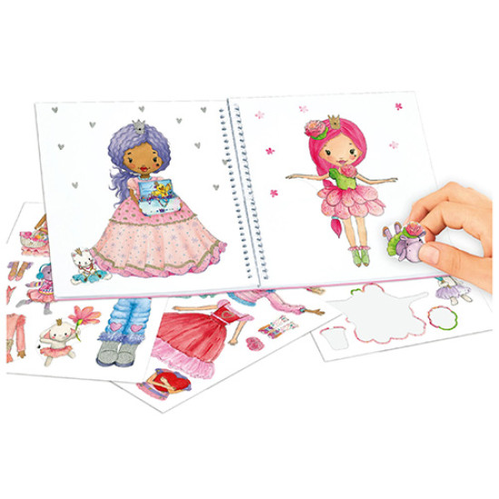 Nálepkový zošit Princess Mimi s predkreslenými obrázkami pre kreatívne deti.  