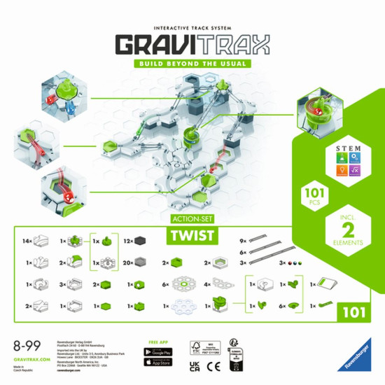 Akčná súprava GraviTrax Twist s 101 dielikmi na stavbu guľôčkových dráh plných akcie.