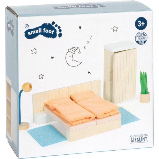 Spálňa do domčeka pre bábiky s posteľami, skrinkou a lampou