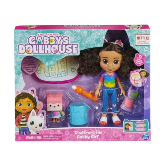 Gabby's Dollhouse bábika Gábinka s umeleckou zásterou a doplnkami na tvorenie