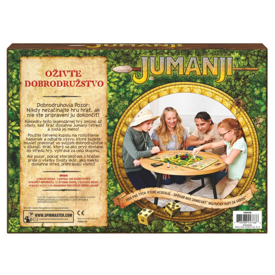 Hra Jumanji SK: Zábava s dekodérom, kartami nebezpečenstva a presýpacími hodinami.