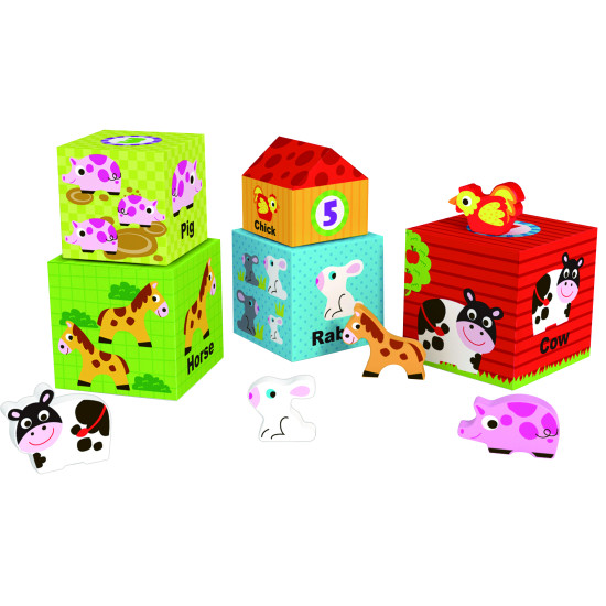 Kocky pyramída so zvieratkami Farma Drevené hračky Tooky Toys
