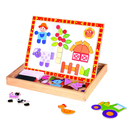 Drevená magnetická tabuľka, magnetické puzzle Farma Tooky Toy